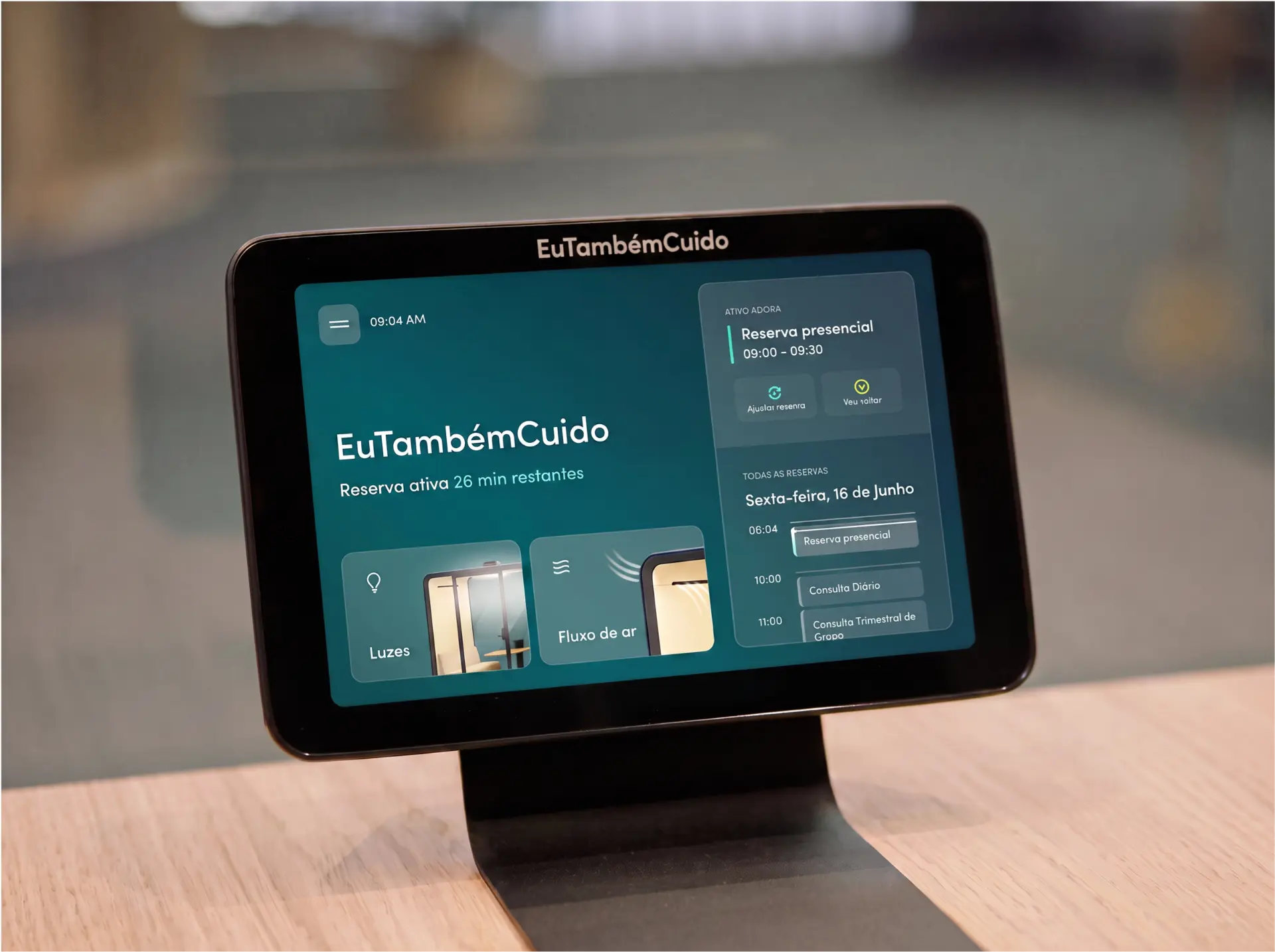 Tela de controle e reservas da cabine Eu Também Cuido